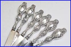 Set Of 6 Art Nouveau 1908 Sterling Silver Handle knifes knives- Floral- Monogram