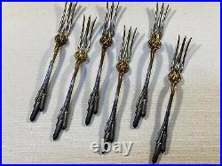 Set Of 6 William B Durgin Antique Cattail Sterling Siver Strawberry Forks