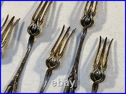 Set Of 6 William B Durgin Antique Cattail Sterling Siver Strawberry Forks
