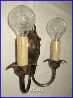 Set Of Antique Art Nouveau Chandelier &2 Sconces Light Fixture Bronze Cast Iron