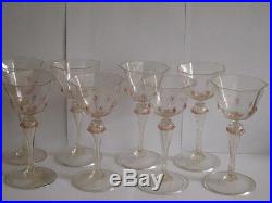 Set Of Eight Art Nouveau Hand Made Salviati Drinking Wine Glasses