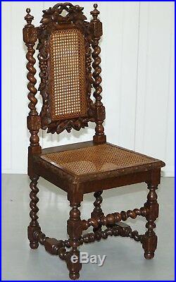Set Of Four Jacobean Victorian Edwardian Hand Carved Oak Dining Chairs Rattan