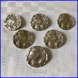 Set Of Six 1902 Art Nouveau Mucha Style William M Hayes Solid Silver Buttons 42g