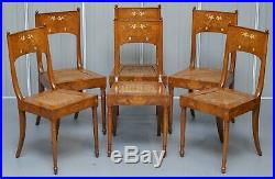 Set Of Six Italian Walnut 19th Century Putti Cherub Angel Inlaid Dining Chairs 6