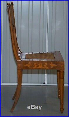Set Of Six Italian Walnut 19th Century Putti Cherub Angel Inlaid Dining Chairs 6