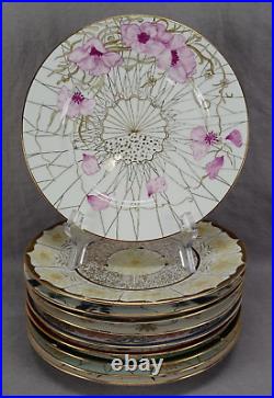 Set of 10 Haviland Limoges Signed JLH 1889 Art Nouveau Floral 8 1/2 Inch Plates