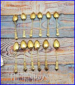 Set of 12 Gilt After Dinner Coffee spoons, 800 silver, Circa 1900 Art Nouveau