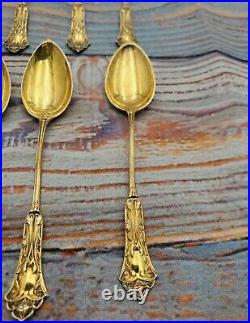 Set of 12 Gilt After Dinner Coffee spoons, 800 silver, Circa 1900 Art Nouveau