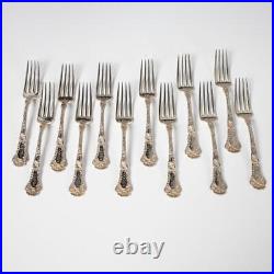 Set of (12) Gorham Poppy Art Nouveau Sterling Silver Dinner Forks 1902, 7.5