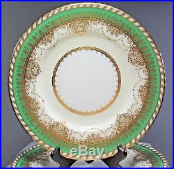 Set of 12 Superb MINTONS Dinner Plates Antique Green withElaborate Encrusted Gilt