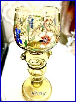 Set of 12 Vintage Antique Art Nouveau Bohemian Enamelled Wine Glasses