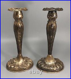 Set of 2 Antique Art Nouveau 1900 Gorham Sterling Silver Candle Sticks Holder