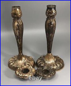 Set of 2 Antique Art Nouveau 1900 Gorham Sterling Silver Candle Sticks Holder
