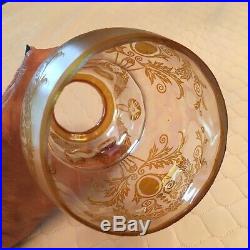 Set of 2 Antique Art Nouveau Acid Etched Gold Iridescent Glass Lamp Shades