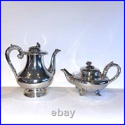 Set of 2 Antique Art Nouveau Silverplate Tea and Coffee pots Floral Design