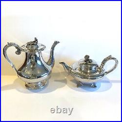 Set of 2 Antique Art Nouveau Silverplate Tea and Coffee pots Floral Design