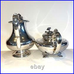 Set of 2 Antique Art Nouveau Silverplate Tea and Coffee pots Floral Design