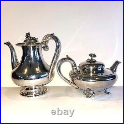 Set of 2 Antique Art Nouveau Silverplate Tea and Coffee pots Floral Design