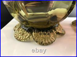 Set of 2 Legras France Art Nouveau Gold Enamel Amberina 12 5/8 Footed Vase
