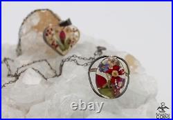 Set of 2 Sterling Silver Floral Ring & Art Nouveau Pendant withNecklace