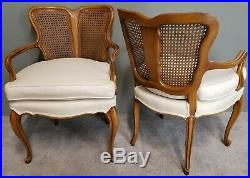 Set of 2 Vtg French Provincial Hollywood Regency Art Nouveau Caned Parlor Chairs