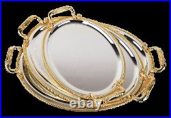 Set of 3 Oval silver & Gold Stainless Steel serving tray with handles