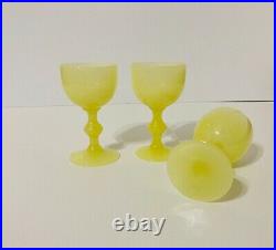 Set of 3 Rare French Portieux Vallerysthal Yellow Opaline Wine Glasses