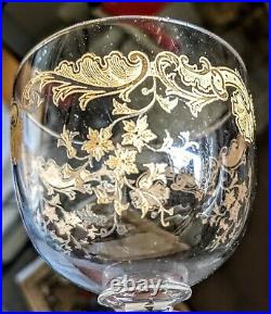 Set of 3 Saint Louis Crystal Massenet Gold Encrusted Burgundy Wine Glasses
