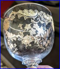 Set of 3 Saint Louis Crystal Massenet Gold Encrusted Burgundy Wine Glasses