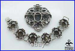 Set of 3 Sterling Silver Art Nouveau Cameo Matching Brooch, Ring & Bracelet