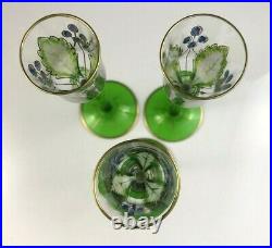 Set of 3 Theresienthal Meyr's Neffe Art Nouveau Enamel 5 5/8 Liquor Glasses