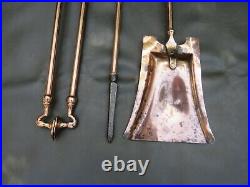 Set of 3 antique Art Nouveau copper & bronze fire irons poker tongs & shovel
