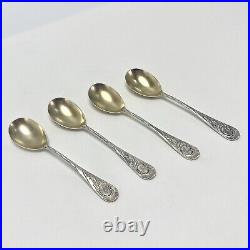 Set of 4 Antique Art Nouveau German 800 Silver Spoons w Gilt Bowls M T Wetzlar