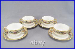 Set of 4 Bawo & Dotter Limoges Art Nouveau Floral Bouillon Cups & Saucers