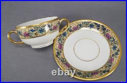 Set of 4 Bawo & Dotter Limoges Art Nouveau Floral Bouillon Cups & Saucers