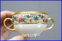 Set of 4 Bawo & Dotter Limoges Art Nouveau Floral Bouillon Cups & Saucers