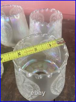 Set of 4 Iridescent Art Nouveau Etched Glass Electric Lamp Light Fixture Shades