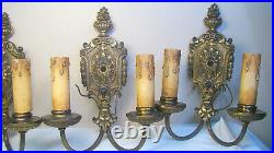 Set of 4 Ornate Art Nouveau Cast Brass Wall Sconces Lights