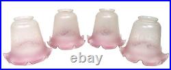 Set of 4 Vianne Art Glass Shade 2-1/4 Fitter Pink Cranberry Trim Art Nouveau
