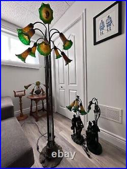 Set of 4 Vintage Art Nouveau Tulip glass shade lamps