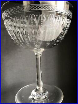 Set of 4 Vintage Crystal Wheel Engraved Edwardian Champagne Coupe Glasses 175ml