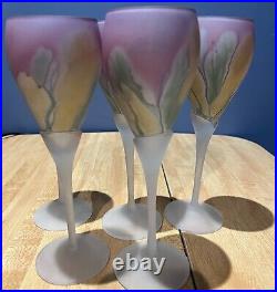 Set of 5 Art Nouveau Rueven 9 Wine Glasses with Fluted Stems