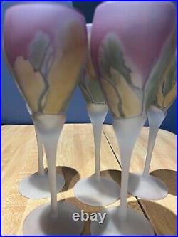 Set of 5 Art Nouveau Rueven 9 Wine Glasses with Fluted Stems