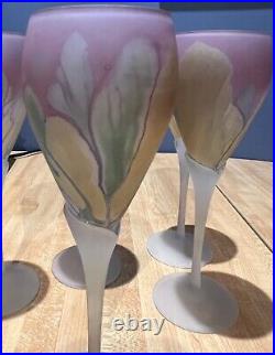 Set of 5 Art Nouveau Rueven 9 Wine Glasses with Fluted Stems