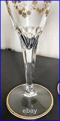 Set of 5 Saint Louis Crystal Champagne Flutes Gold Encrusted Glass Baccarat