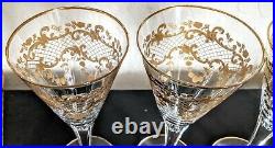Set of 5 Saint Louis Crystal Champagne Flutes Gold Encrusted Glass Baccarat