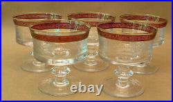 Set of 5 Vintage Venice Murano Champagne Goblets/Glasses, Gold Rim, Art Nouveau