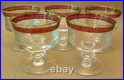 Set of 5 Vintage Venice Murano Champagne Goblets/Glasses, Gold Rim, Art Nouveau
