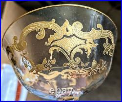 Set of 6 Antique Baccarat Crystal Sherbet Champagnes Glasses Gold Encrusted