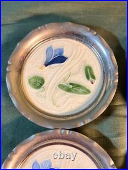 Set of 6 Antique Old European Art Nouveau Majolica Faience Pottery Coasters Set